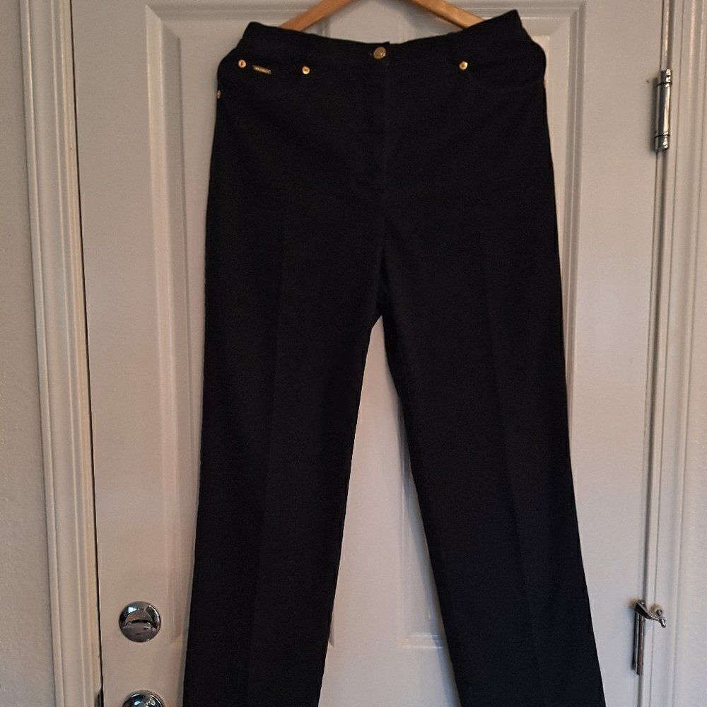 St. John Sport by Marie Gray Wide Leg Chino Pants Black Gold logo 10‎